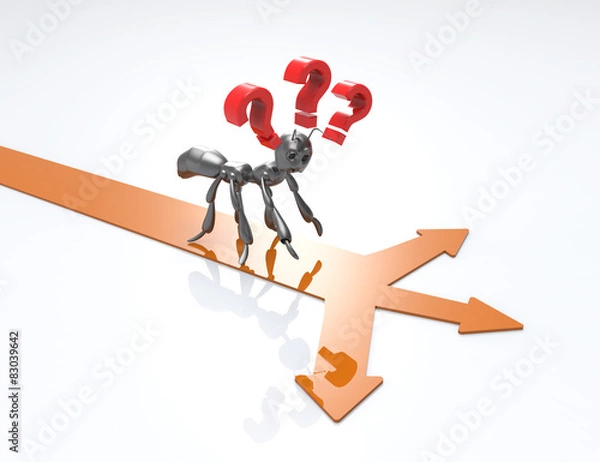 Obraz black ant standing on brown arrows