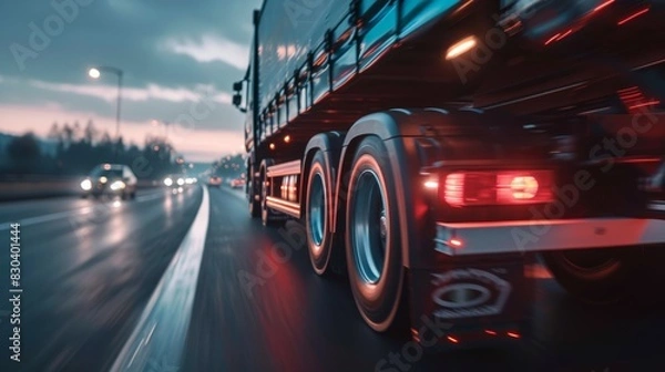Fototapeta Dynamic Nighttime Highway Trucking