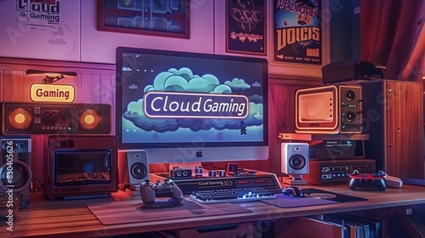 Obraz Retro Gaming Setup with Cloud Gaming Display