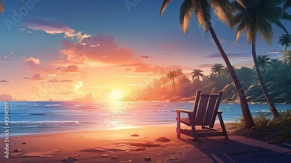 Obraz Tranquil exotic summer beach with palm backgrounds