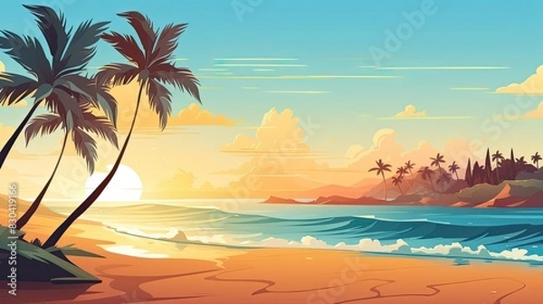 Obraz Tranquil exotic summer beach with palm backgrounds