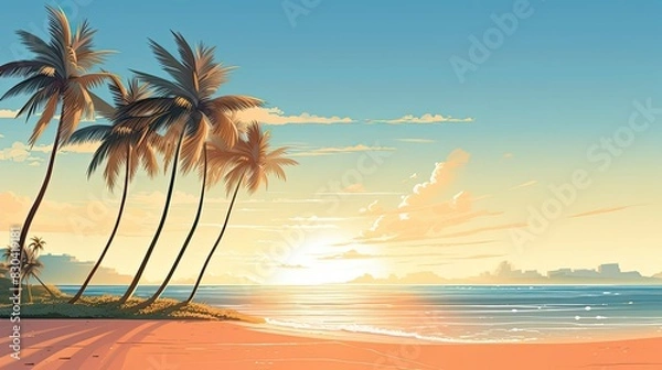 Obraz Tranquil exotic summer beach with palm backgrounds