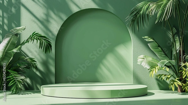 Fototapeta 3d geometry podium mockup leaf tropical in summer