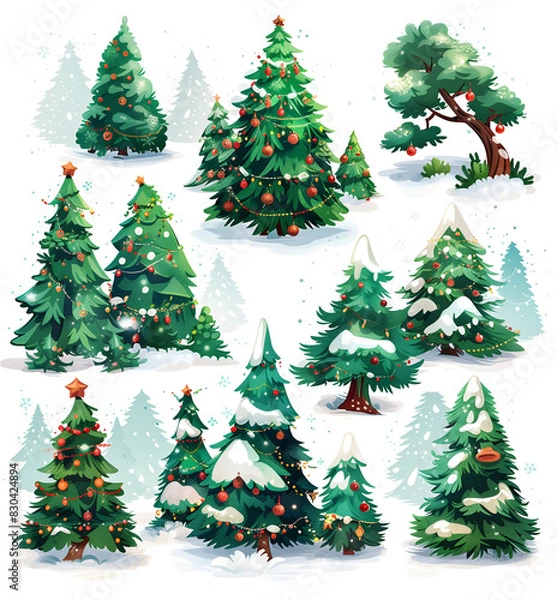Fototapeta Isolated pine tree on white, Festively decorated Christmas tree with snow	
