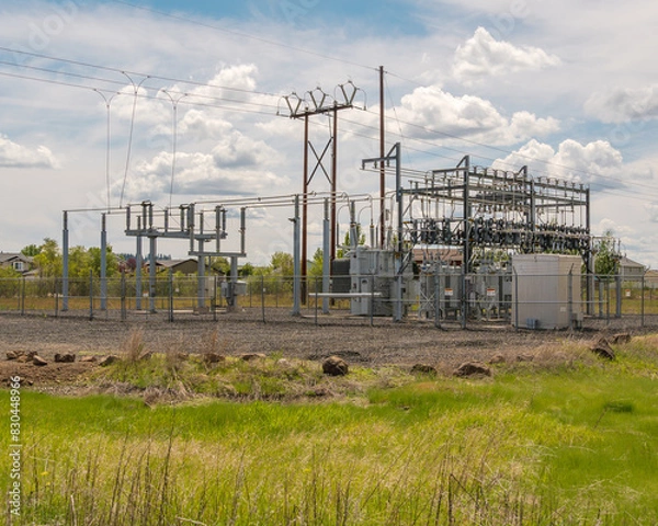 Obraz Small Substation Power Grid Near Residential Neighborhood