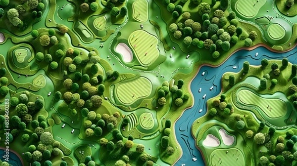 Fototapeta Detailed Golf Course Layout Map for Player Navigation and Strategy