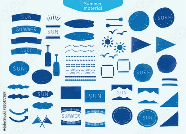 Obraz 爽やかな夏の海のイメージ タイトルフレームセット ブルーやネイビーの素材