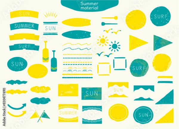 Obraz 夏の海のイメージ タイトルフレームセット 黄色や緑のカラフルな素材