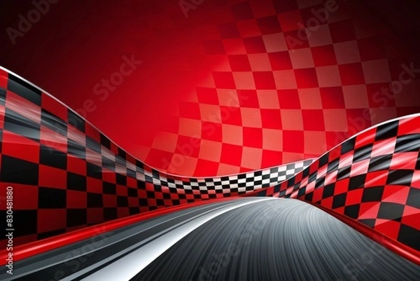 Fototapeta A red checkered background with a black and red checkered flag.