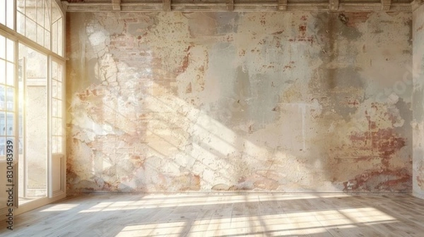 Obraz Empty grunge wall in a bright living room with ancient architectural details