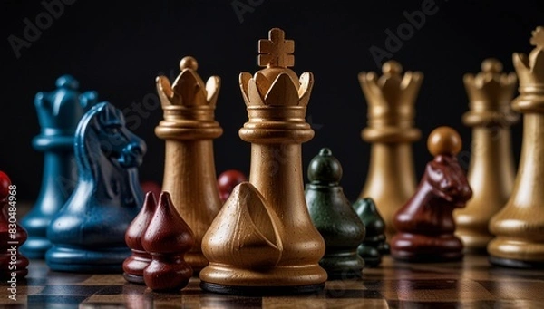 Obraz chess pieces on a chessboard