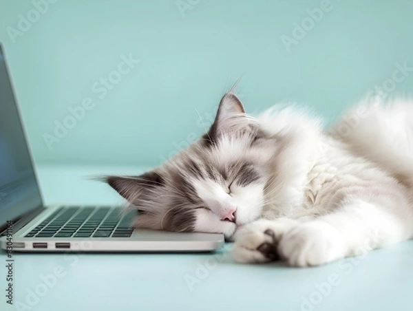 Fototapeta Ragdoll Cat Embraces Modern Life Peaceful Felines Technological Slumber