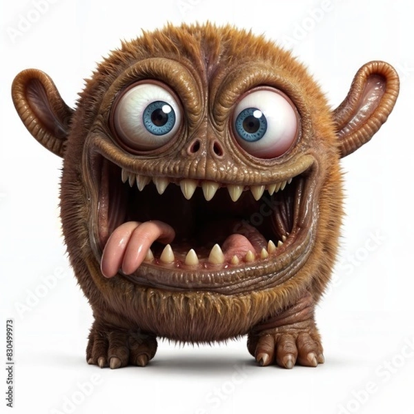 Obraz Cute Furry Monster with Big Eyes and Sharp Teeth