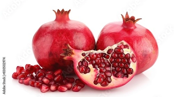 Fototapeta Fresh ripe pomegranate isolated on white background.