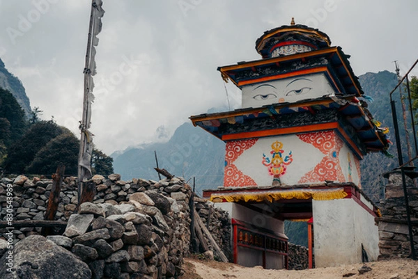 Fototapeta Tibetan entrance Gate to a village on Manaslu Circuit Trek, Nepal