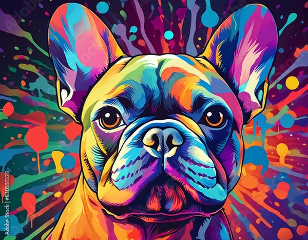 Fototapeta 화려한 컬러 미술로 표현한 프렌치 불도그
