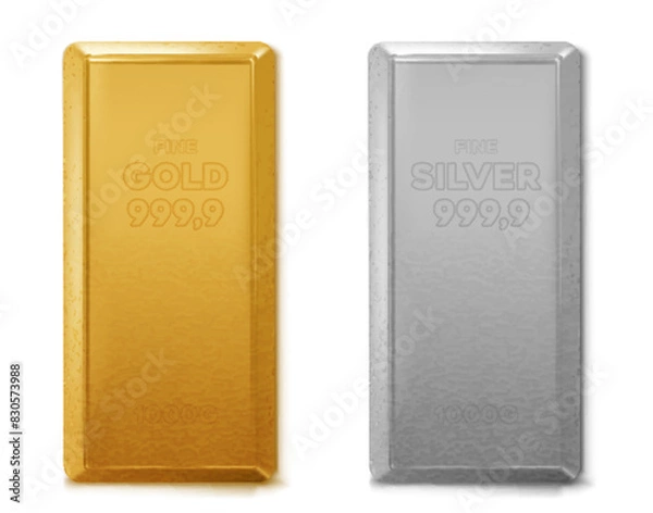 Obraz Gold and silver bars on a white background vector illustration