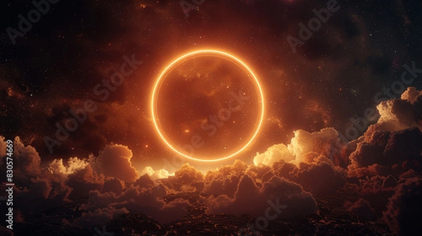 Fototapeta Cinnamon neon enhances a dark night sky in a panoramic 3D presentation,