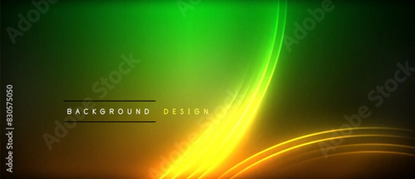 Fototapeta Neon glowing circle rays, light round lines in the dark, planet style neon wave lines. Energetic electric concept design for wallpaper, banner, background