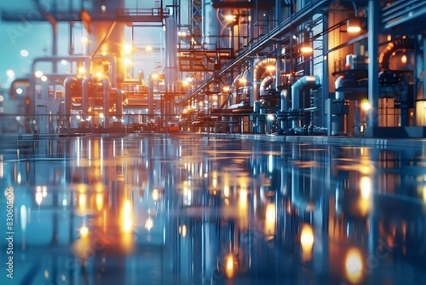 Obraz Illustration of Incorporating smart technologies like IoT, AI, and robotics to enhance automation and efficiency in industrial plants. Ai Generate