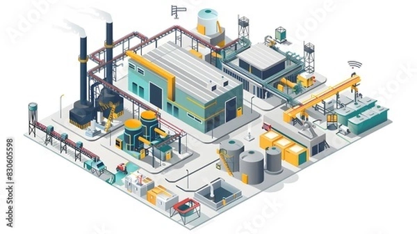 Obraz Illustration of Incorporating smart technologies like IoT, AI, and robotics to enhance automation and efficiency in industrial plants. Ai Generate