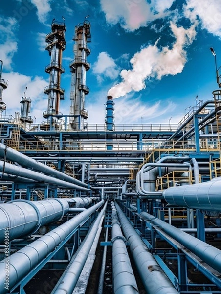 Fototapeta Illustration of Incorporating smart technologies like IoT, AI, and robotics to enhance automation and efficiency in industrial plants. Ai Generate