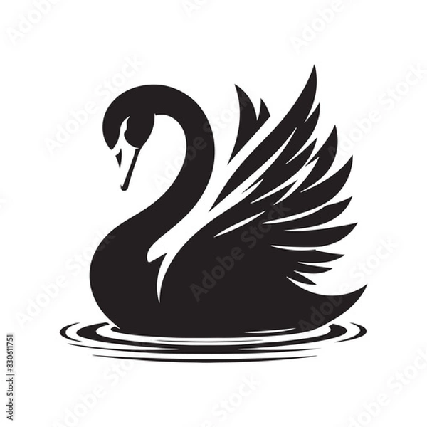 Obraz Swan Vector: Black Vector Silhouette of a Swan- Swan Illustration.