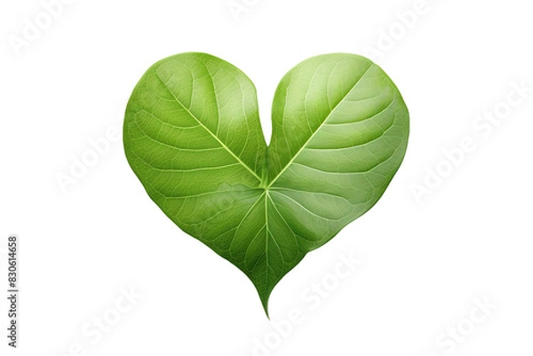 Obraz Verdant Love: A Heart-Shaped Leaf Embraces Purity on White or PNG Transparent Background.