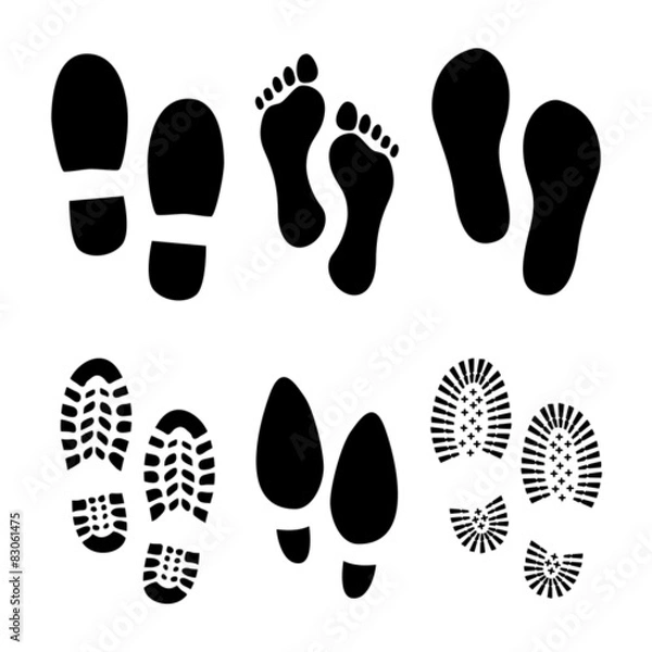 Fototapeta Set of footprints and shoes, vector