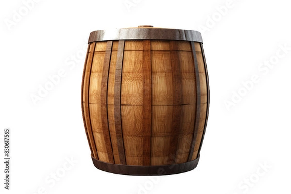 Fototapeta The Rustic Reunion: A Wooden Barrel on a Table on White or PNG Transparent Background.