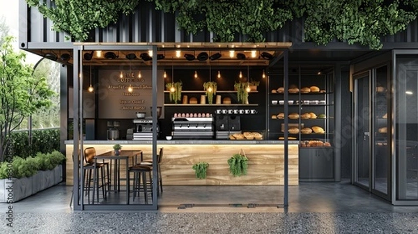 Obraz Container cafe burger pizza coffee restaurant Design background mockup