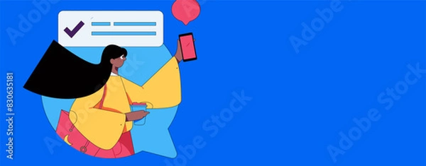 Obraz Virtual characters social communication concept business flat vector hand drawn illustration
