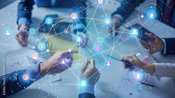 Fototapeta Employees Utilizing Collaborative Software Tools 