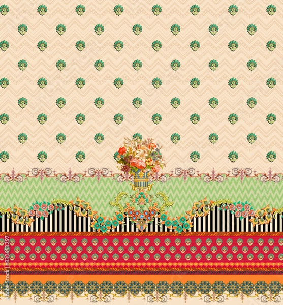 Fototapeta Digital textile flower design with beautiful background