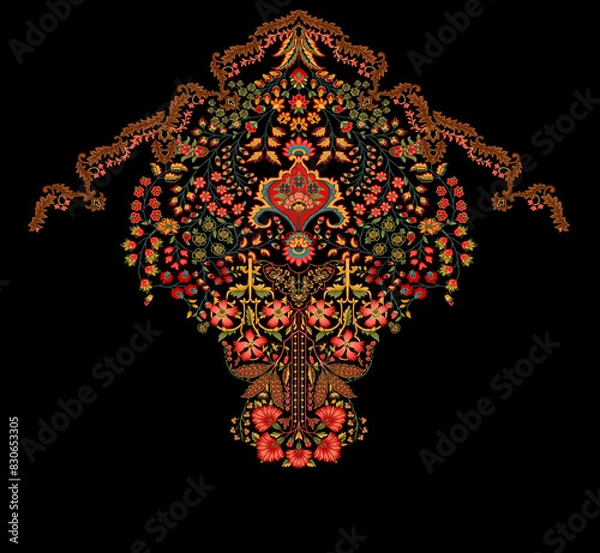 Fototapeta Digital textile flower design with beautiful background