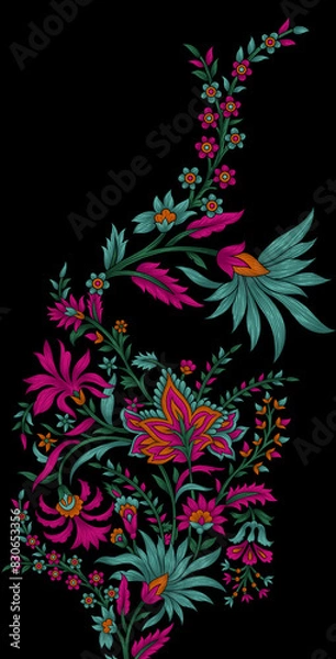 Fototapeta Digital textile flower design with beautiful background