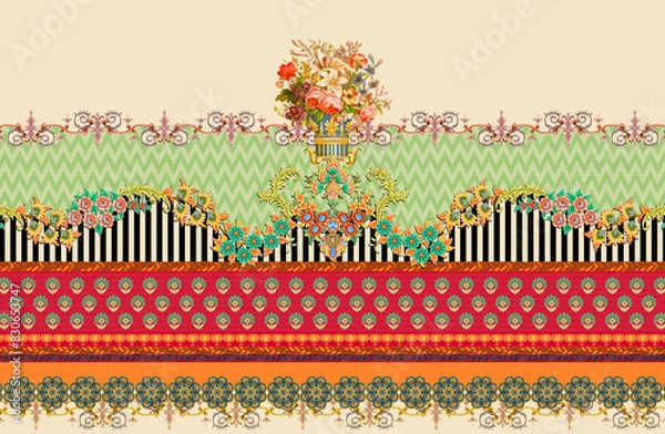 Fototapeta Digital textile flower design with beautiful background