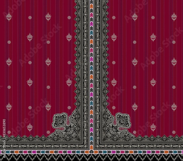 Fototapeta Digital textile flower design with beautiful background