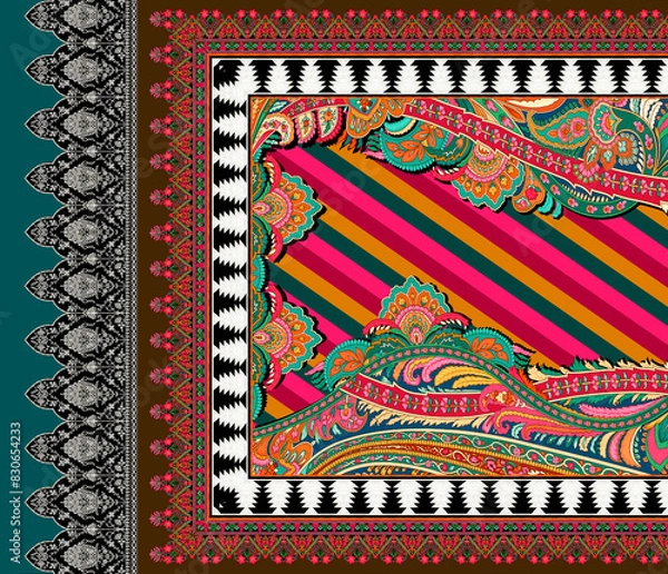 Fototapeta Digital textile flower design with beautiful background