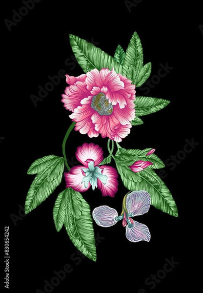 Fototapeta Digital textile flower design with beautiful background