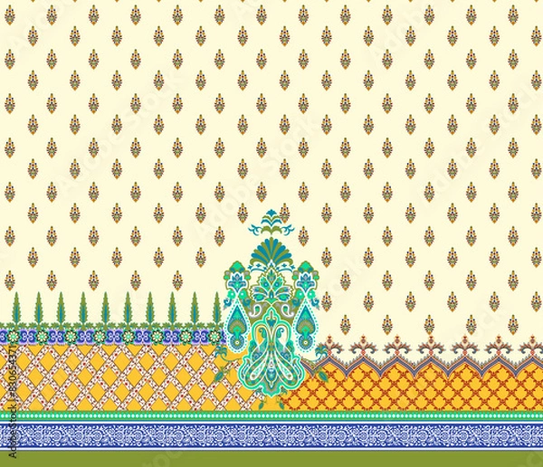 Fototapeta Digital textile flower design with beautiful background