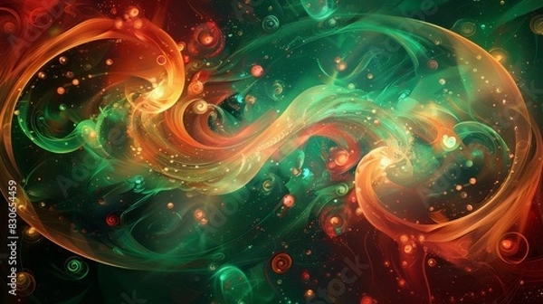 Fototapeta Vibrant Friendship Day abstract: emerald green and ruby red glowing light trails background