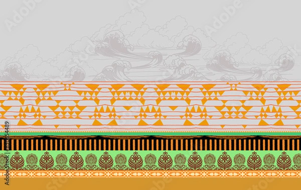 Fototapeta Digital textile flower design with beautiful background