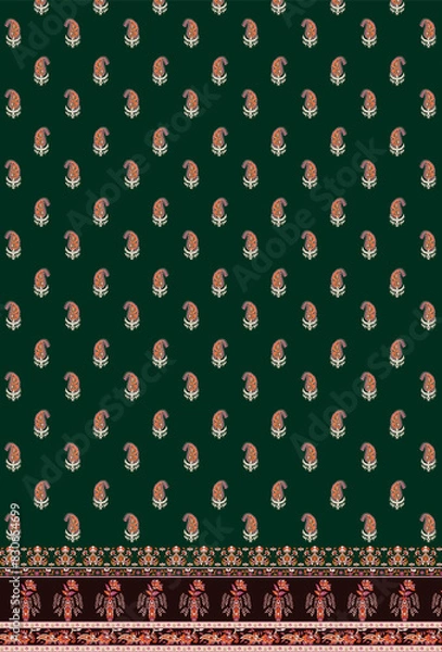 Fototapeta Digital textile flower design with beautiful background