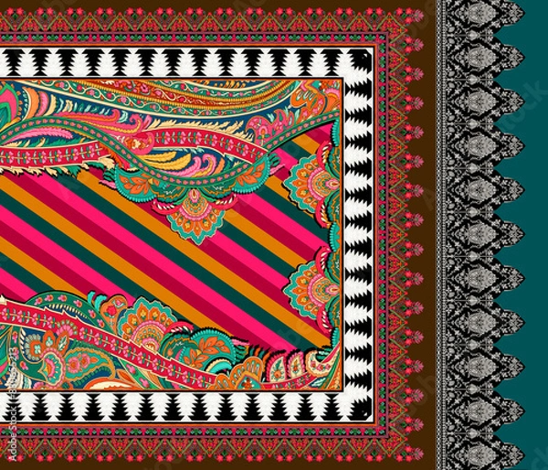 Fototapeta Digital textile flower design with beautiful background