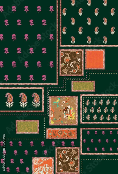 Fototapeta Digital textile flower design with beautiful background