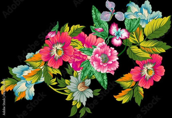 Fototapeta Digital textile flower design with beautiful background