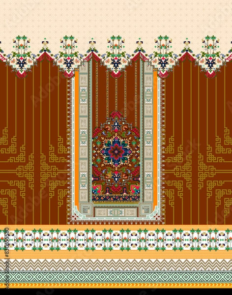 Fototapeta Digital textile flower design with beautiful background