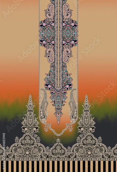 Fototapeta Digital textile flower design with beautiful background