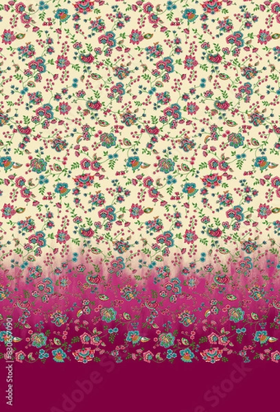 Fototapeta Digital textile flower design with beautiful background